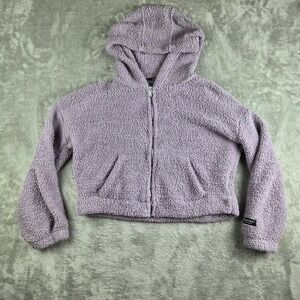 Calvin Klein Jacket Medium Purple Full Zip Hooded Cropped Soft Fuzzy Performance